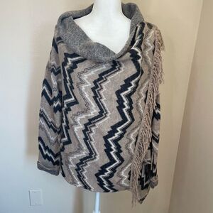 Heather B| Large| Wool | Cardigan| Soft| Fringe| Aztec print